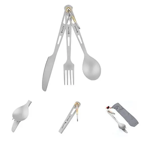 Produktbild: OLIFE Titan Besteck Set Titan Campingbesteck Reisebesteck inkl. Tasche Ultraleicht, Gesund & Umweltfreundlich 3-teilig Essstäbchen Messer Gabel Set für den Heimgebrauch/Reisen/Camping Besteck-Set
