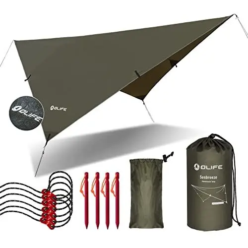 Produktbild: OLIFE Wasserdicht Camping Tarp Zeltplanen, Ultraleicht Multifunktionales UV Schutz Sonnensegel Zelt und für Hängematte, ideal für Camping, Wandern, Picknick, Outdoor Aktivitäten(3x3m)