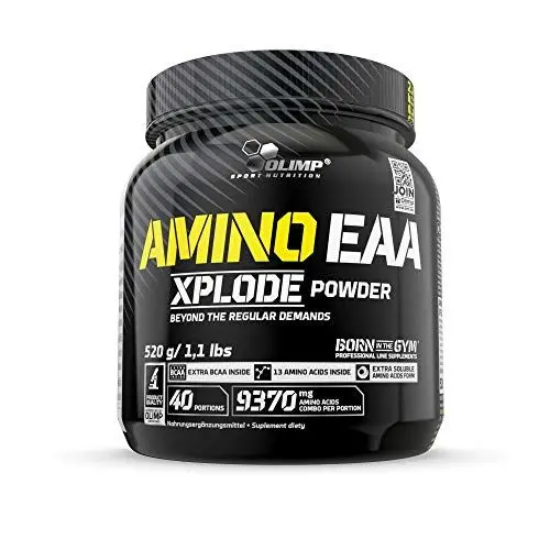Produktbild: OLIMP- Amino EAA Xplode Powder. Nahrungsergänzungsmittel mit exogenen Aminosäuren, angereichert mit verzweigtkettigen Aminosäuren (BCAA) und Vitaminen der B-Gruppe. Geschmack: Fruit Punch (520 g)