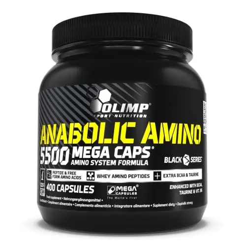 Produktbild: OLIMP- Anabolic Amino 5500 Mega Caps (400 Kapseln).Hochwertiges Nahrungsergänzungsmittel mit einer großen Menge der wichtigsten Aminosäuren und Proteine | 400 Stück (1er Pack)