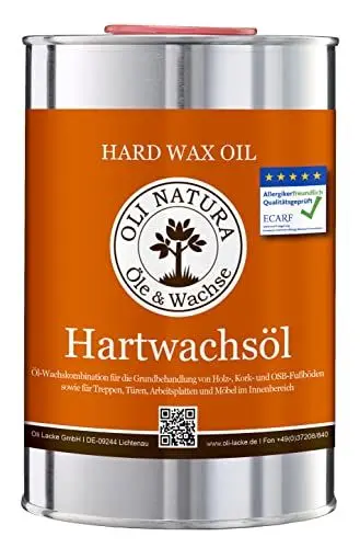 Produktbild: OLI-NATURA Hartwachsöl - 1L, farblos, natur - Holzöl für Möbel, Treppen, Türen & mehr - geprüft Allergikerfreundlich, lebensmittelecht-zertifiziert
