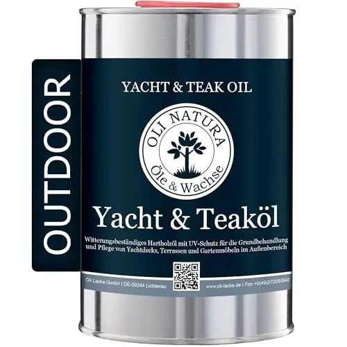 Produktbild: OLI-NATURA Yacht & Teaköl - Holzöl für Außen - 1 Liter, Teak - Premium Leinöl mit Schutz vor UV-Strahlung, Verwitterung, Versprödung & Vergrauung - Geeignet für fast alle Holzarten
