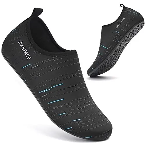 Produktbild: OLINPHD Badeschuhe Wasserschuhe Herren Damen Stiefeletten Strandschuhe Kurze Stiefel Schnelltrocknend Sommersocken Schwimmen Surfen Tauchschuhe Sport Yoga (Schwarz Blau,45 EU)