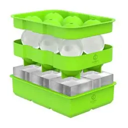 Produktbild: Oliver's Kitchen Eiswürfelbehälter 2er Set – Halten Sie Gin, Whisky & Getränke länger kalt – Große Eiswürfelform aus Silikon – Antihaft Eiswürfelbox mit Deckel – Eisform für Eiskugeln und Eiswürfel