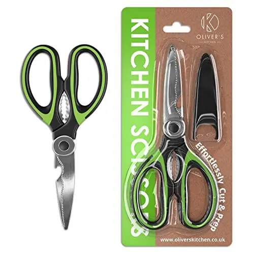 Produktbild: Oliver's Kitchen ® Küchenschere - Super scharf & robust - Multifunktional Haushaltsschere mit integriertem Flaschenöffner & Sicherheitsabdeckung - 20 cm - Universalschere aus Edelstahl