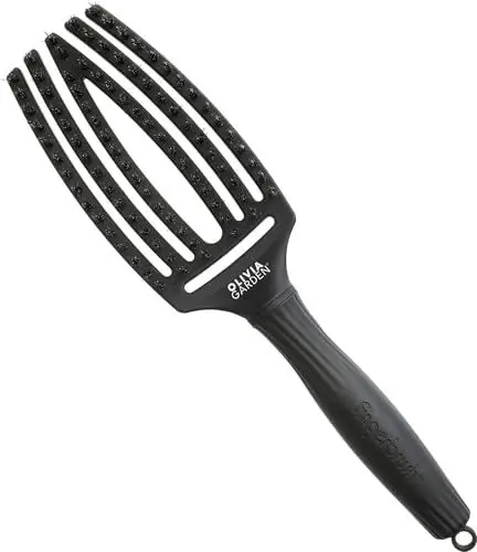 Produktbild: Olivia Garden Fingerbrush Care Iconic - Medium - Schwarz - Detangler Haarbürste mit Doppelten Nylonborsten für Sanftes Entwirren & Gesundes Haar