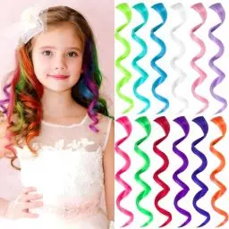 Produktbild: Olldag 12 Stück Farbige HaarverläNgerungen FüR Kinder, Lockige Gewellte Synthetische Haarteile Clip In Regenbogen Neon Party Highlights, Bunte Haar-Accessoires für MäDchen Frauen 17 Zoll (Mehrfarbige)