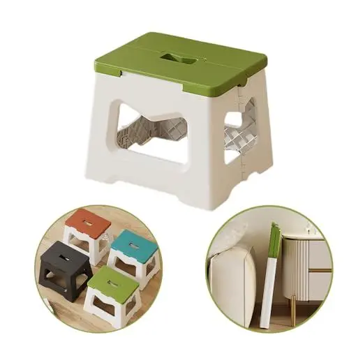 Produktbild: Ollimy Tritthocker Kinder, Anti-Rutsch Kinderfußbank, Klapphocker faltbar, Badhocker Bad-Hocker, Kinder Badezimmer Bad hocker, Klapptritt für Home, Küche und Garten Reise (19cm Hoch - GrüN)