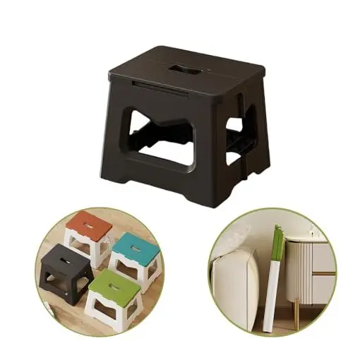 Produktbild: Ollimy Tritthocker Kinder, Anti-Rutsch Kinderfußbank, Klapphocker faltbar, Badhocker Bad-Hocker, Kinder Badezimmer Bad hocker, Klapptritt für Home, Küche und Garten Reise (19cm Hoch - Schwarz)