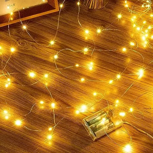 Produktbild: Ollny 10m Lichterkette Batterie 100 LED, Lichterketten kupferdraht Batteriebetrieben, Klein Innen Lichterkette für Schlafzimmer, Party, Hochzeit, Baum, Garten (warmweiß)