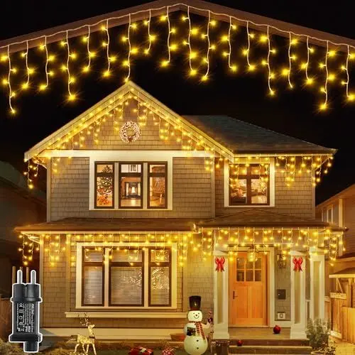 Produktbild: Ollny Eisregen Lichterkette außen warmweiß, 3.6M 108 LED Eisregen Lichterkette außen mit Stecker, wasserdicht Weihnachtsbeleuchtung außen für Balkon Haus Fenster Traufe Vorbau Geländer
