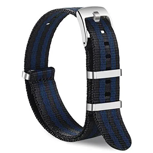 Produktbild: OLLREAR Unisex Nylon Uhrenarmbänder Edelstahl Silberne Schnalle 20mm Black&Blue Ersatzband Sportbänder Ersatzarmband Watch Straps für Herren Damen