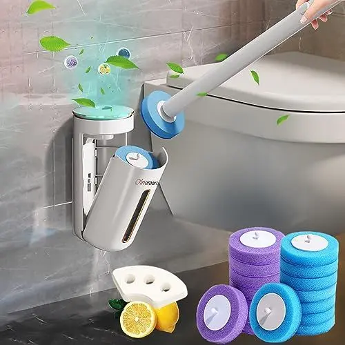 Produktbild: Olnamaro Aroma-Toilettenbürste,Disposable Toilet Brush mit Reinigungsmittel,Für Schwer zu Reinigende Toilettenbereiche,Mit 16-Austauschbaren Toilettenbürstenköpfen,Patent Nr:015030222-0001