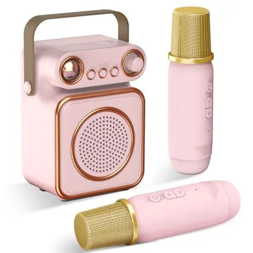 Produktbild: Olycism Karaoke Maschine Kinder mit 2 Mikrofonen 5W Ausgangslautsprecher mit Licht Leicht und Tragbar Mehrere Stimmmodi Kinder Karaoke mit Mikrofon Geschenke für Kinder 4 bis 12 Jahre