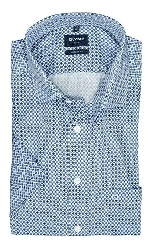 Produktbild: Olymp Herrenhemd |Modern Fit Blau Gemustert| Kurzarm 12 cm | Global Kent Kragen Gr. 39