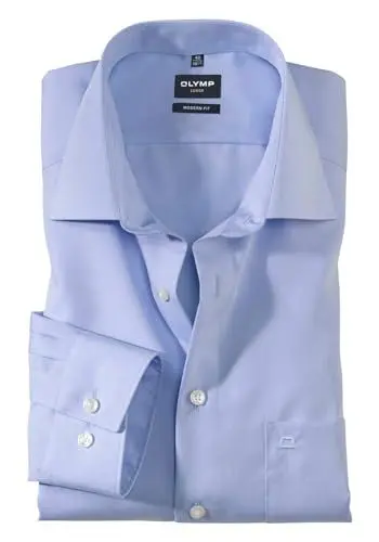 Produktbild: OLYMP Luxor modern fit Hemd extra kurzer Arm New Kent Kragen Chambray hellblau Größe 40