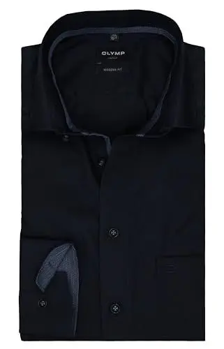 Produktbild: OLYMP Modern Fit Luxor Herren Langarm Businesshemd | Extra Langer Arm 69 cm | Uni Dunkelblau | Global Kent Kragen mit Besatz Gr. 41
