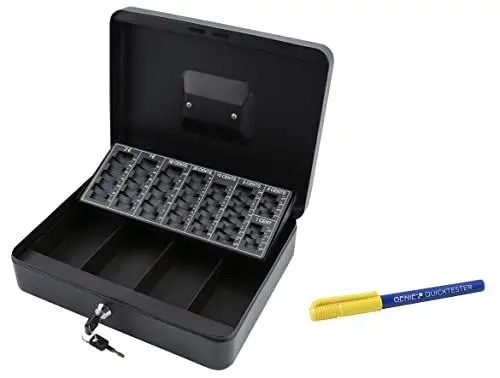 Produktbild: Olympia 6031 CB 770 Plus Geldkassette | Geldkasse abschließbar mit Schlüssel | Handkasse mit Münzzählbrett | Kasse für Bargeld | Geld Kassette aus Stahl | Inkl. GENIE Falschgeldprüfer