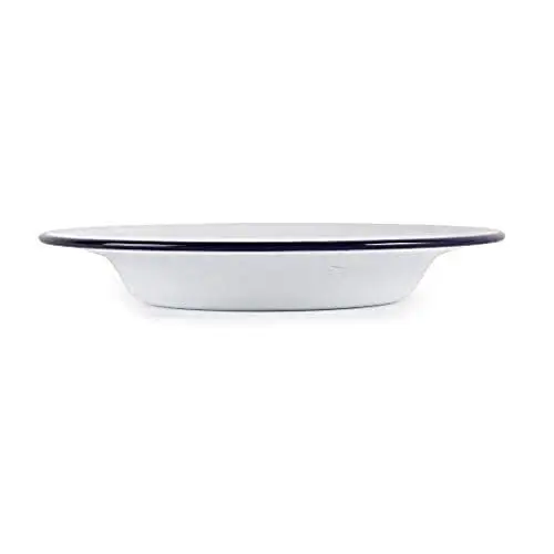 Produktbild: Olympia Emaille Suppenteller Set 245 mm/9 5/8 inch (6er Pack), Weiß mit blauem Rand, Emaillierte Stahlsuppenschalen, stapelbar, Spülmaschinenfest & Backofenfest, GM513