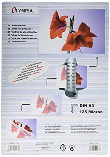 Produktbild: Olympia Laminierfolien DIN A3, 125 Mikron, glänzend, 25 Stück, 9183