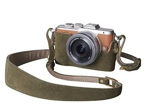 Produktbild: Olympus Kamera-Outfit (Hülle und Wildleder Schulterriemen) 'Olive En Vogue'