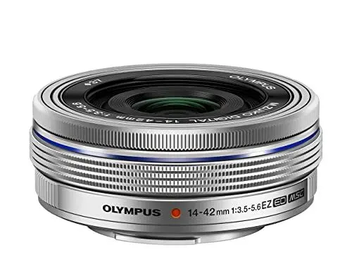 Produktbild: Olympus M.Zuiko Digital 14-42mm F3.5-5.6 EZ Objektiv, Standardzoom, geeignet für alle MFT-Kameras (Olympus OM-D und PEN Modelle, Panasonic G-Serie), silber