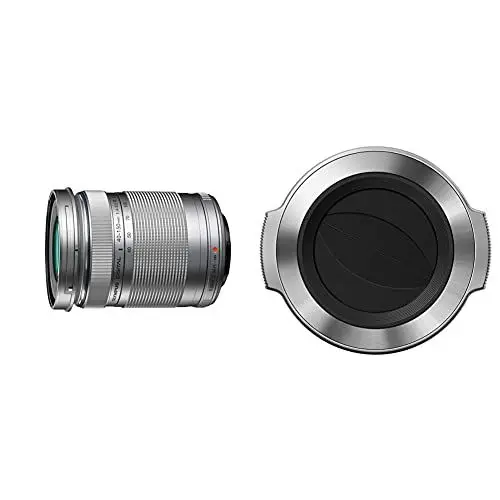 Produktbild: Olympus M.Zuiko Digital ED 40-150mm F4‑5.6 II Objektiv, Telezoom, geeignet für alle MFT-Kameras, Silber & LC-37C automatischer Objektivdeckel (geeignet für M.Zuiko 14-42 mm EZ) Silber