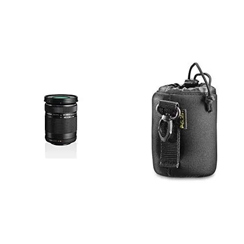Produktbild: Olympus M.Zuiko Digital ED 40-150mm F4‑5.6 Objektiv, Telezoom, geeignet für alle MFT-Kameras (Olympus OM-D & Pen Modelle, Panasonic G-Serie), schwarz & Walimex Objektivbeutel Neopren Größe S, 7x10cm