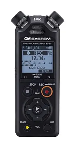 Produktbild: OM SYSTEM LS-P5 Hi-Res Audiorekorder mit TRESMIC II 3-Mikrofonsystem, breite Richtungssteuerung, integriertes Bluetooth für Kopfhörerüberwachung und Smartphone-Steuerung, 16 GB Speicher, 37h Laufzeit