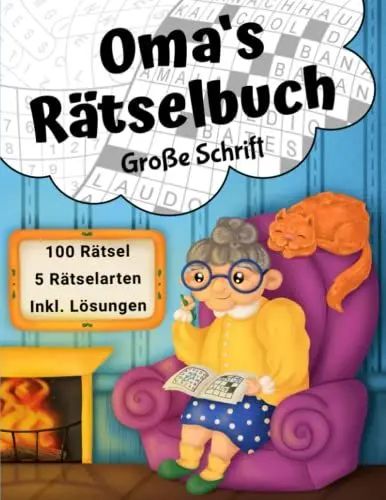 Produktbild: Omas Rätselbuch Große Schrift: Rätselheft mit 100 großen Rätseln für Senioren inkl. Sudoku, Kreuzwort- & Wortsuchrätseln (Oma's Rätselbücher)