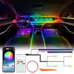 Produktbild: OMECO Ambientebeleuchtung Auto, Neon 5050RGB 5V Auto LED Innenbeleuchtung mit Fußraumbeleuchtung und Kontroller Rainbow LED Strip Auto Light Set Musik Sync USB mit APP Steuerung und Fernbedienung