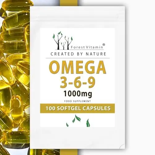 Produktbild: OMEGA 3-6-9 Forest Vitamin - Omega 3-6-9 1000mg - 100 Softgel-Kapseln - Fischöl, Leinsamenöl, Sonnenblumenkernöl, Vitamin E - Gesundheit & Schönheit