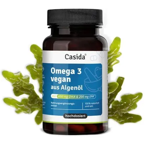 Produktbild: Omega 3 vegan aus Algenöl - Hochdosiert mit hochwertigem EPA und DHA (in Triglycerid-Form) - für Veganer, nachhaltig und vor Natur aus schadstoffarm 60 Kapseln - Aus der Apotheke