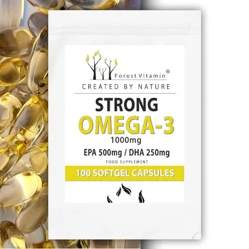 Produktbild: OMEGA3 - Forest Vitamin - Strong Omega-3 1000mg, EPA 500mg / DHA 250mg - 100 Gel-Kapseln - Omega3 Fettsäuren - Fischöl 1000mg - Gesundheit & Schönheit