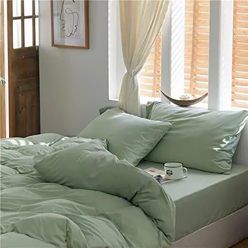 Produktbild: Omela Bettwäsche 155x220 Hellgrün 2 Teilig Microfaser Unifarben Grün Bettbezug Weich und Bequem Bettwäsche Set Reißverschluss - 155 x 220 + 80 x 80 cm