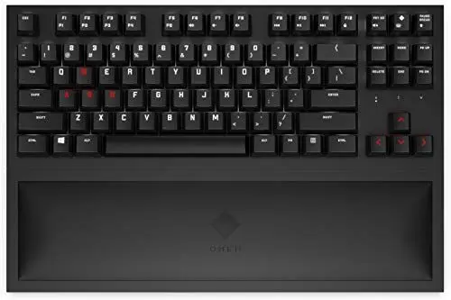Produktbild: OMEN Spacer TKL Gaming Tastatur (Cherry MX Brown Switches, 1ms Reaktionszeit, bis zu 75h Akkulaufzeit, USB-C Ladekabel, 100% Anti-Ghosting, abnehmbare Handauflage, QWERTZ-Layout) schwarz
