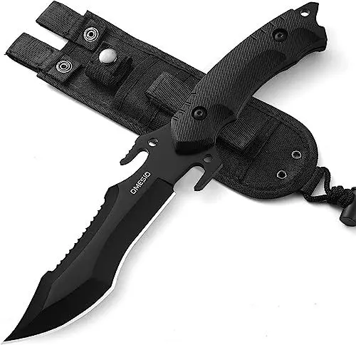 Produktbild: Omesio Jagdmesser Messer Überlebensmesser Messer Outdoor Multifunktional Full-tang Survival Messer, Scharfes Feststehende Klinge, Schwarz (A-SCHWARZ)