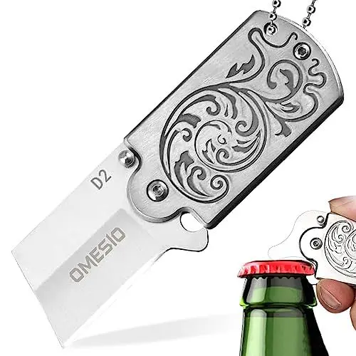 Produktbild: Omesio Klappmesser Klein mit Flaschenöffner Einhandmesser D2 Stahl mini Taschenmesser Multifunktion Schlüsselanhänger