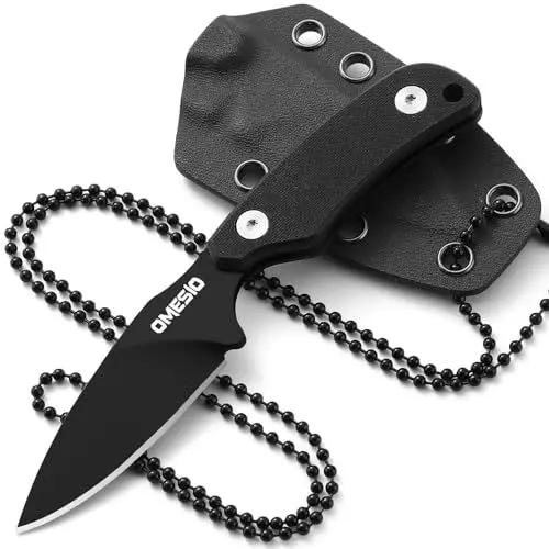 Produktbild: Omesio Neck Knife Messer, hergestellt aus D2 Stahl, Kleines feststehendes Messer G10 Griff Full Tang mit einer Kydex-Scheide und hat eine Klingenlänge von 7,6 cm, 42a-konform