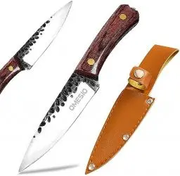 Produktbild: Omesio Outdoor Messer feststehend klein führen erlaubt legal, Full Tang outdoor Messer kleines, Jagdmesser Bushcraft Messer feststehende mit Leder Scheide, legal, 42A WAFFG KONFORM