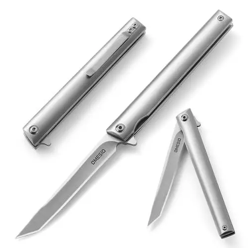 Produktbild: Omesio Tanto Messer Klappmesser Einhandmesser Slim Angelmesser Einhand klappbar scharf (C-Silber)