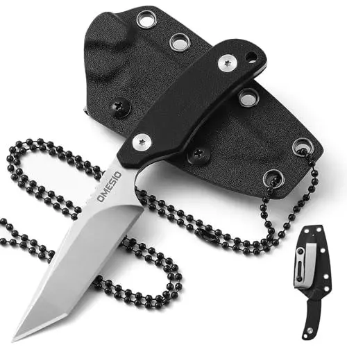 Produktbild: Omesio Tanto Neck Knife Messer mit Gürtelclip D2 Stahl, Fulltang Kleines feststehendes Messer G10 Griff Jagdmesser Gürtelmesser Full Tang mit einer Kydex-Scheide