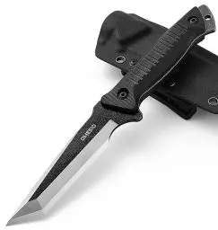 Produktbild: Omesio Tanto Outdoor Messer mit Scheide Kydex, Survival Messer Full Tang 420 Steel Stonewashed Feststehende Klinge Jagdmesser, Bequemer G10 Griff Schwarz