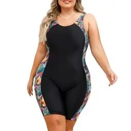 Produktbild: OMEWEE Badeanzug Gro�e Gr��en f�r Damen Bademode mit Bein f�r mollige Frauen Sexy Bikini mit Druck Schwimmanzug Badeanzug Damen Sport Blatt 3XL