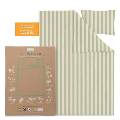 Produktbild: OMHU Satin Bettwäsche 135x200 Baumwolle | GOTS zertifizierte Bettwäsche grün | Kuschelige Bettwäsche aus Bio-Baumwolle | Bettwäsche-Set mit 1x Bettbezug 135x200 + 1x Satin Kissenbezug 80x80