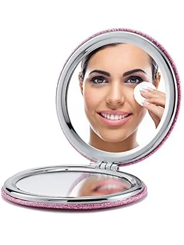 Produktbild: OMIRO Kompaktspiegel, Runder PU 1X/3X Vergrößerung, Ultra-Tragbar Für Geldbörsen und Reisen,Rosa