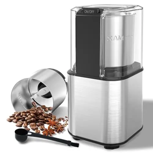 Produktbild: OMISOON Kaffeemühle Elektrisch, Gewürzmühle mit Abnehmbarer Edelstahlbehälter, Füllmenge 60 g, 150W Elektrische kaffeemühle für kaffeebohnen, Nüsse, Gewürze,Getreide