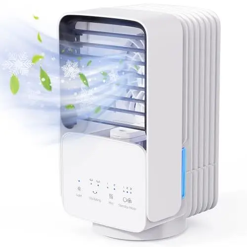 Produktbild: OMISOON Mobile Klimaanlage, 4-in-1 Mobiles Klimagerät, 800ml Wassertank, 60°/120° Oszillation, 3 Geschwindigkeiten, 2 Nebelmodi, Mini Klimaanlage mit LED-Licht, Ideal für Zuhause, Büro