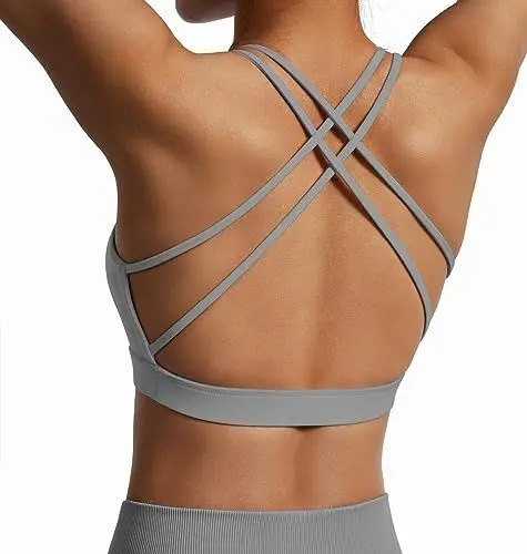 Produktbild: OMKAGI Women's Cross Back Sport BH Padded Bustier Without Underwire,BH Push Up Yoga Bra Crop Top(L,Grau-257)