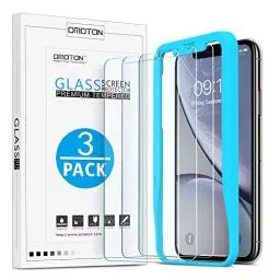 Produktbild: OMOTON (3 Stück) Schutzfolie kompatible mit iPhone 11 und iPhone XR, mit Positionierhilfe, 9H Härte, Anti-Kratzen, Anti-Öl, Anti-Bläschen, Hülle Freundllich, 2.5D Runde Kante